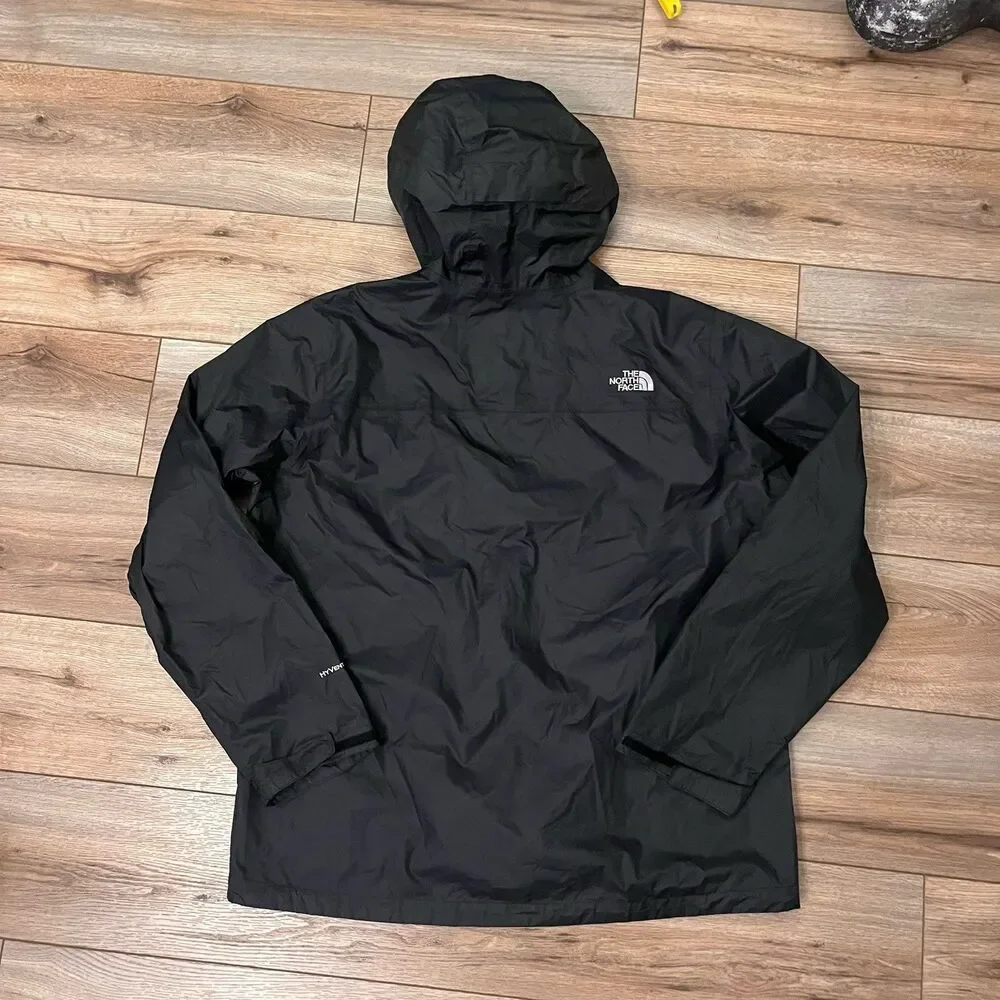 The North Face HyVent 2.5L Rain Jacket Black Hooded Waterproof Shell Men's XL
